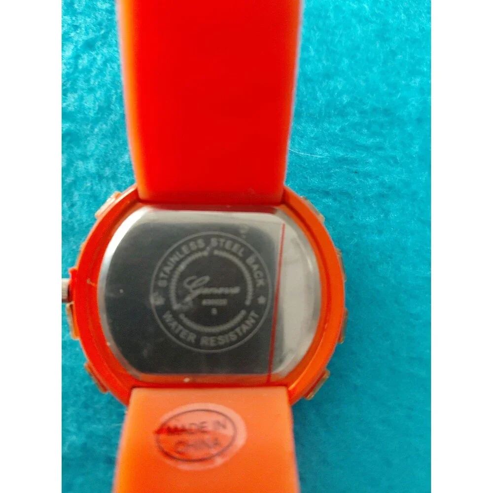 Geneva Neon Orange And Rhinestone Womens Watch